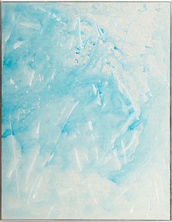 Jack Faxon (American, 1936-2020) Acrylic on Masonitem "Abstract in Light Blue And White", H 32" W 24"