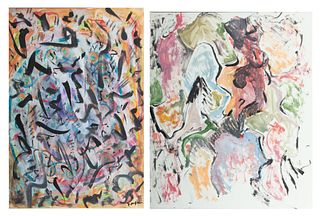 Jack Faxon (American, 1936-2020) Abstract Gouache on Heavy Academy Paper H 24" W 18" 2 pcs