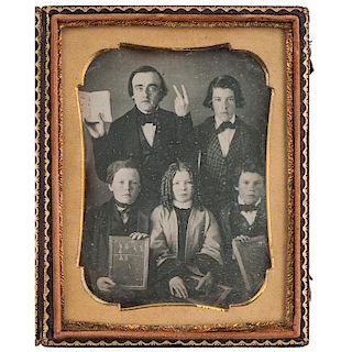 Quarter Plate Daguerreotype of a Mathematics Teacher with Young Students