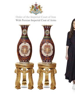 A Pair Of Large Persian Pahlavi Era Order Of The Imperial Court of Iran Vases