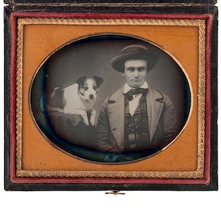 Exceptional Sixth Plate Daguerreotype of a Young Man and his Dog