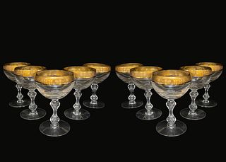 A Set Of Ten Westchester By Tiffin-Franciscan Gold Encrusted Band Crystal Wine Glasses