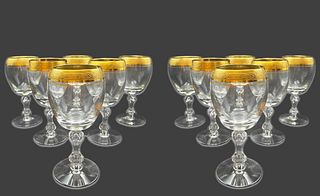 A Set Of Twelve Westchester By Tiffin-Franciscan Gold Encrusted Band  Crystal Wine Glasses
