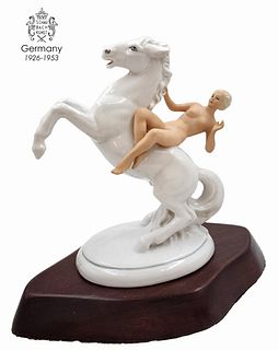 The Nude Horsewoman, A 20th C. German Schaubach kunst Figurine Group, Hallmarked