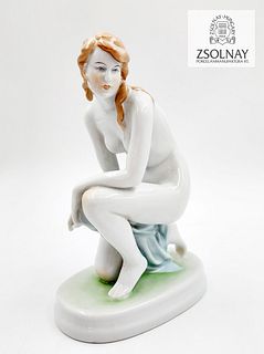 After Bath, A Vintage Hungarian Zsolnay Pecs Hand Painted Porcelain Figurine