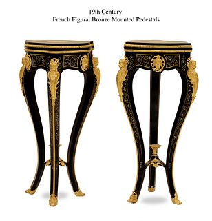 A Pair Of 19th C. French Figural Bronze Mounted Pedestals