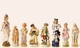 Set Of Eight German Hand Painted Porcelain Biscuit Figurines