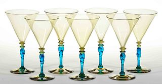 STEUBEN NO. 5154 ART GLASS GOBLETS, LOT OF SEVEN