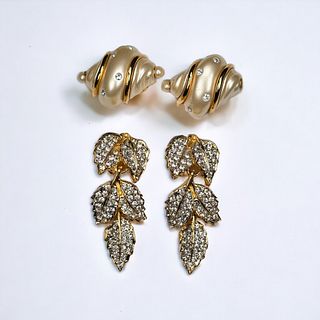 Two Pairs of Kenneth Jay Lane Crystal, Lucite, Gold-Tone Earrings