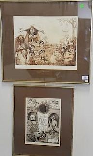 Set of three Charles Bragg (1931) etchings, all pencil signed including Asylum 3/150, "The Forces of Death and the Forces of 