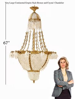 A Very Large Continental Empire Style Bronze Crystal Chandelier