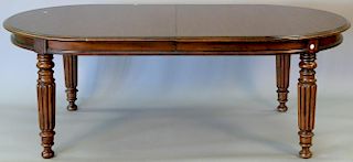 Ralph Lauren Regency style dining table on reeded and turned legs with two 22 inch leaves. top: 46" x 86", opens to 46" x 130