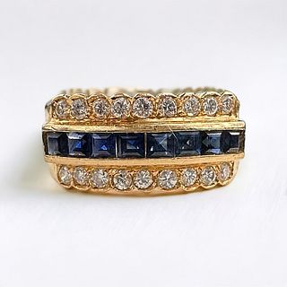 Diamond, Sapphire, 18k Yellow Gold Ring