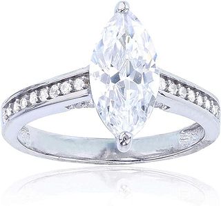 Decadence Sterling Silver Rhodium 6x12mm marquise cut engagement ring Size 8