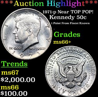 ***Auction Highlight*** 1971-p Kennedy Half Dollar Near TOP POP! 50c Graded GEM++ Unc By USCG (fc)
