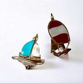 Diamond, Multi-Stone, 14k Sailboat Pin and Pendant 