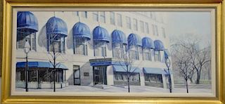 Jean Cain oil on canvas "Ritz Carlton" signed lower left Jean S. Cain. 28 1/2" x 69"  Property from Credit Suisse's Americana