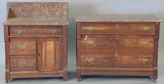 Two piece Victorian lot to include a three drawer chest with marble top and a marble top commode. tops: 16" x 31" and 19" x 4