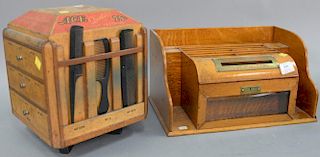 Two piece lot to include Ace Quality revolving comb store display (ht. 11in.) and an oak store letter holder (lg. 15in.).
