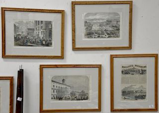 Group of fourteen Harper's Weekly and miscellaneous prints and lithographs, mostly Boston and Massachusetts. sight size 10" x
