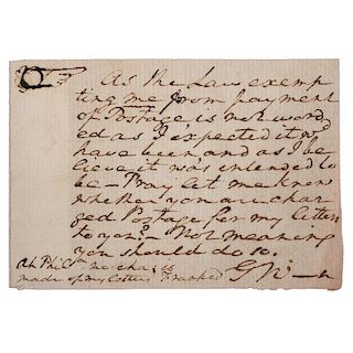 George Washington ANS Regarding his Free Frank Postage Privileges