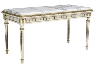 LOUIS XVI STYLE MARBLE-TOP PAINT DECORATED COFFFEE TABLE