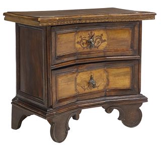 ITALIAN BAROQUE STYLE MARQUETRY BEDSIDE TABLE