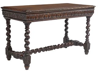 FRENCH LOUIS XIII STYLE CARVED OAK WRITING TABLE