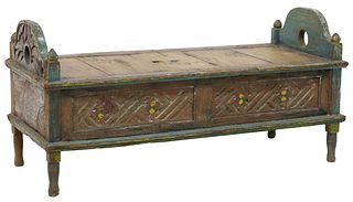 RUSTIC POLYCHROME PAINTED HARDWOOD DOWRY CHEST, INDONESIA