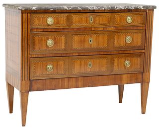 ITALIAN NEOCLASSICAL MARBLE-TOP INLAID COMMODE