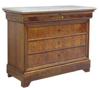 FRENCH LOUIS PHILIPPE MARBLE-TOP FLAME MAHOGANY COMMODE