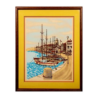 Marcel, Large Color Lithograph, Harbor of St. Tropez, Signed