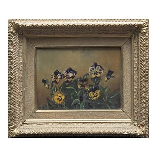 Antique Original Oil on Canvas, Still Life with Pansies