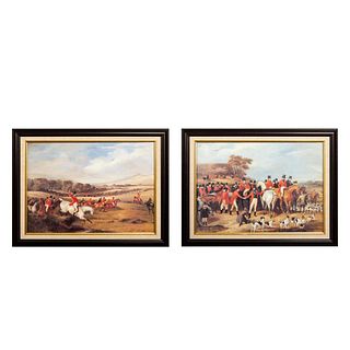 2pc Framed Equestrian Stag Hunting Prints