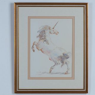 Charles E. Burdick (American 1924-2016) Original Watercolor, Unicorn