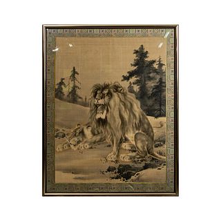 Vintage Paint on Fabric, Lions