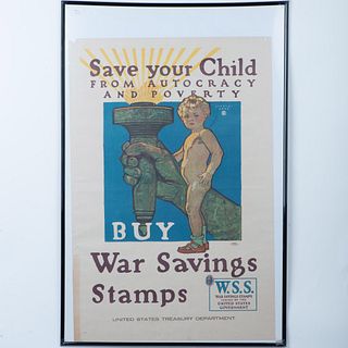 Original Antique Color Lithograph Poster American WWI