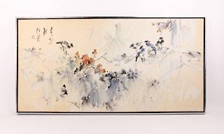 Japanese, "Birds", WC on Canvas, 20th C.