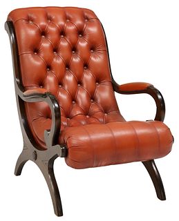 CAMPECHE STYLE BUTTON-TUFTED LEATHER ARMCHAIR