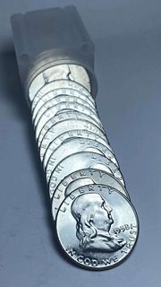 BU Roll (20-coins) 1958 Franklin Silver Half Dollar 