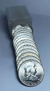 BU Roll (20-coins) 1952-D Franklin Silver Half Dollar 
