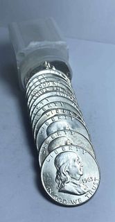 BU Roll (20-coins) 1963-D Franklin Silver Half Dollar 