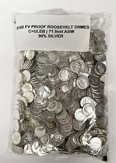 RARE! Proof 90% Silver Roosevelt 10c $100 Face (1,000-coins)