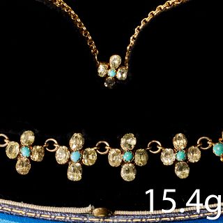ANTIQUE CHRYSOBERYL AND TURQUOISE CLUSTER NECKLACE