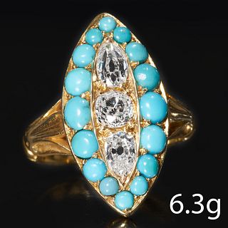 DIAMOND AND TURQUOISE MARQUISE SHAPED RING