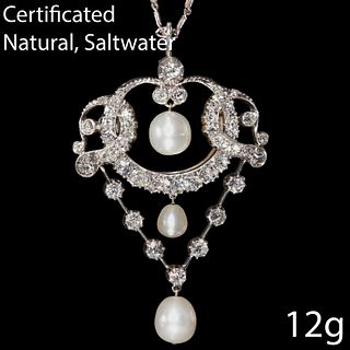 BELLE EPOQUE CERTIFICATED NATURAL SALTWATER PEARL AND DIAMOND PENDANT/BROOCH