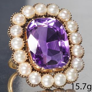 LARGE AMETHYST AND PEARL CLUSTER RING