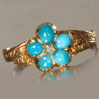 VICTORIAN TURQUOISE AND DIAMOND DAISY CLUSTER RING