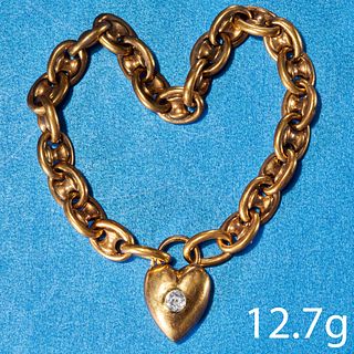 FINE ANTIQUE LINK BRACELET WITH DIAMOND HEART PADLOCK CLASP