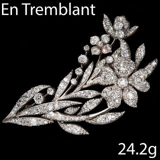 VERY FINE ANTIQUE LARGE DIAMOND 'EN TREMBLANT' SPRAY BROOCH